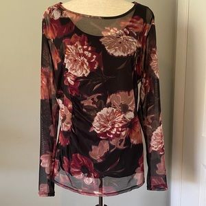 Navy chiffon floral blouse